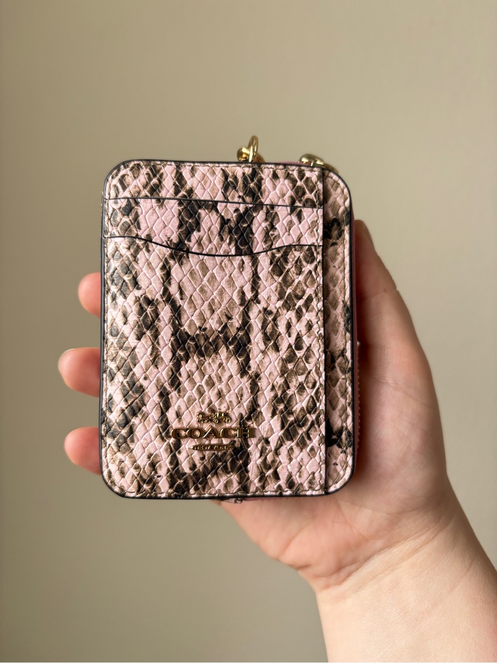COACH zip card snake embossed leather wallet, new